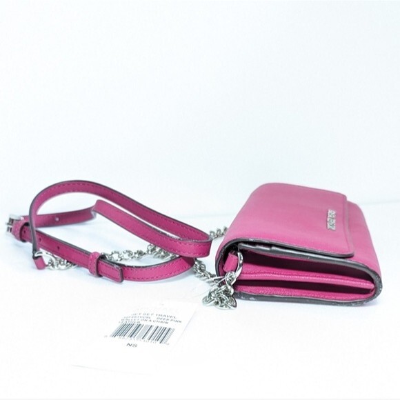 MICHAEL Michael Kors Jet Set Travel Deep Pink Leather Chain Wallet - Picture 6 of 14